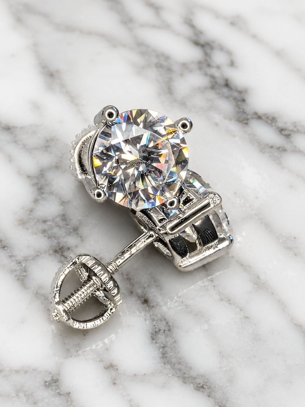 Round Cubic Zirconia Screw-Back Stud Earrings in Silver